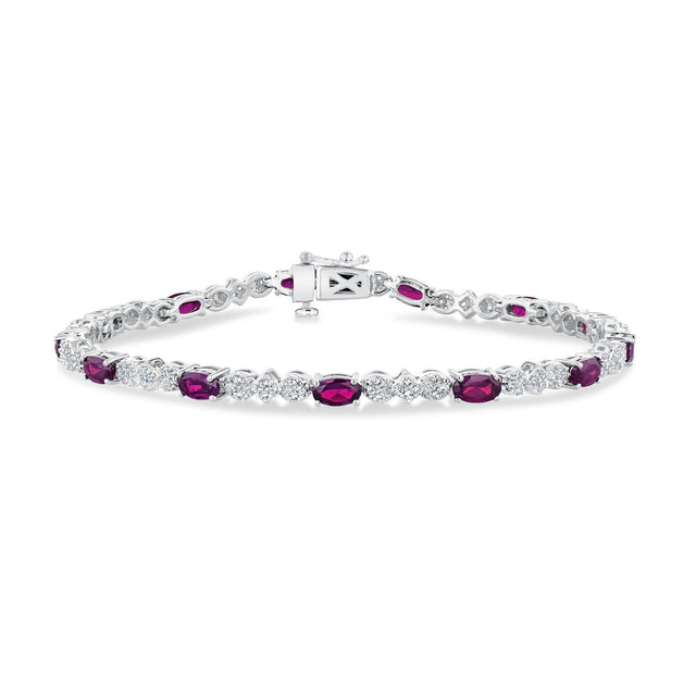 Rhodolite Garnet and Created White Sapphire Sterling Silver Tennis Bracelet