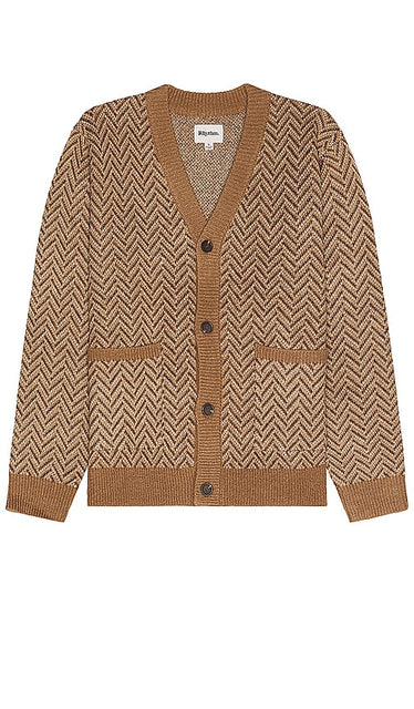 Rhythm Herringbone Cardigan in Brown - Cardigan à chevrons Rhythm en marron - Rhythm 棕色人字纹开衫 - Rhythmus-Cardigan mit Fischgrätenmuster in Braun - RHYTHM 헤링본 가디건 브라운 색상 - Cardigan a spina di pesce ritmo in marrone