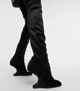 Rick Owens Cantilever velvet over-the-knee boots