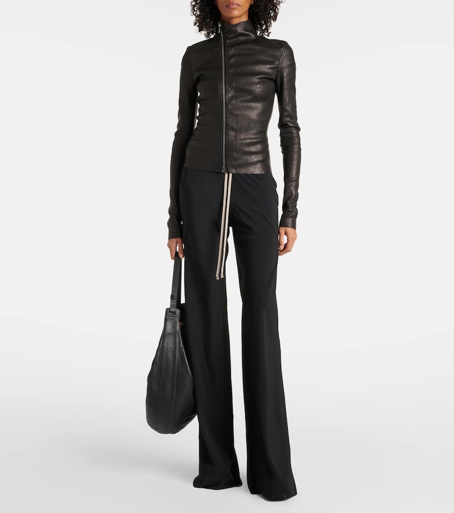 Rick Owens Gary asymmetric leather and cotton jacket