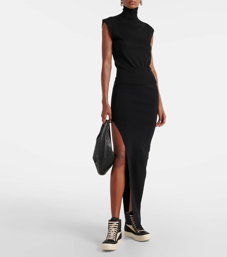 Rick Owens Suede-trimmed denim high-top sneakers