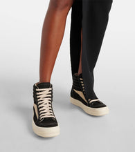 Rick Owens Suede-trimmed denim high-top sneakers