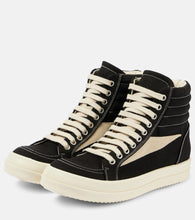 Rick Owens Suede-trimmed denim high-top sneakers