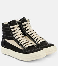 Rick Owens Suede-trimmed denim high-top sneakers
