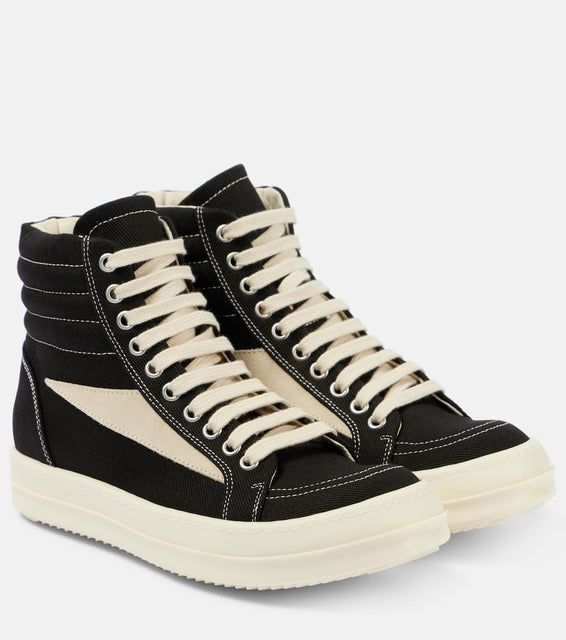 Rick Owens Suede-trimmed denim high-top sneakers