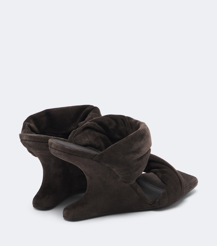Rick Owens Twisted Cantilever suede wedge mules