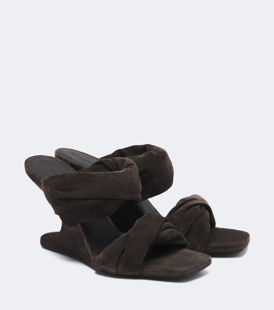 Rick Owens Twisted Cantilever suede wedge mules