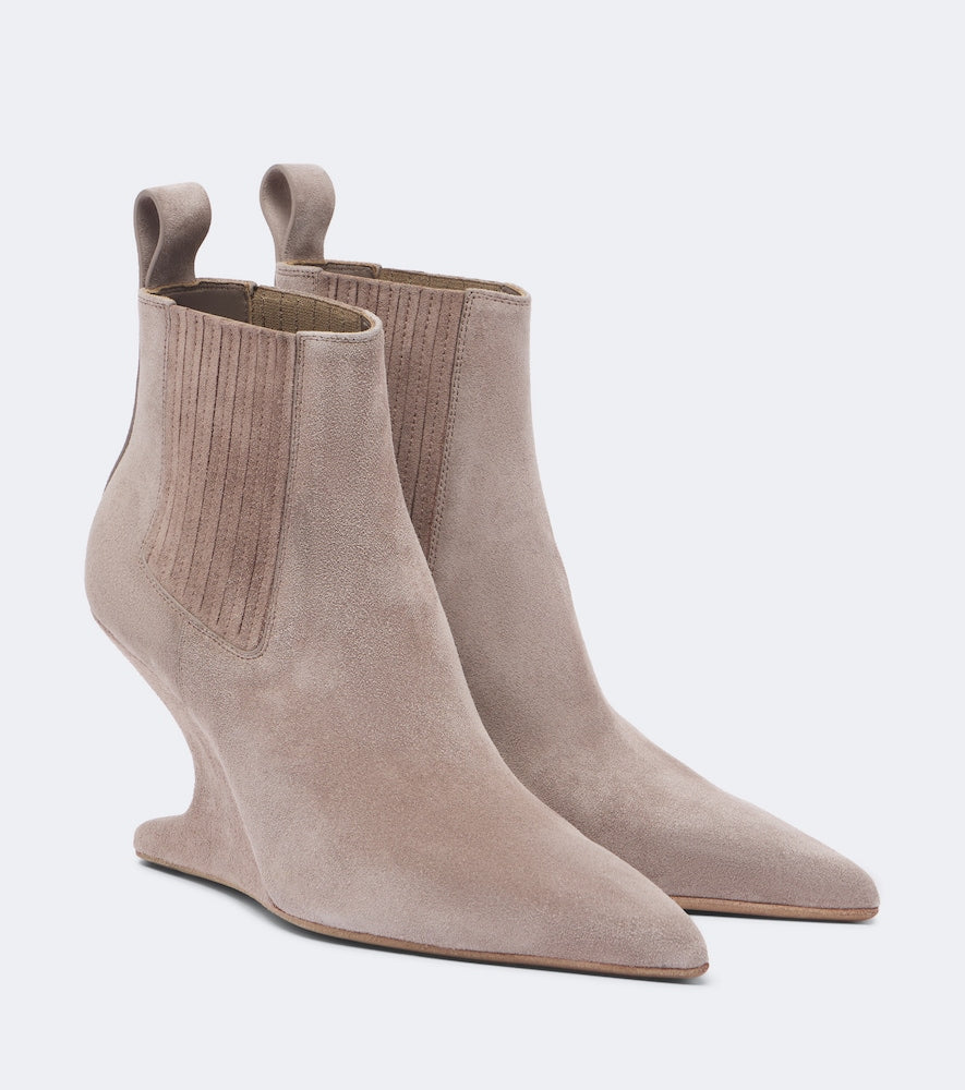 Rick Owens Cantilever suede wedge boots (Pink) - Mid Heels