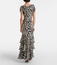 Rixo Amelle zebra-print ruffled silk maxi dress