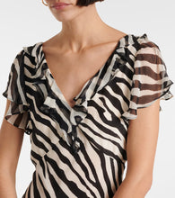 Rixo Amelle zebra-print ruffled silk maxi dress