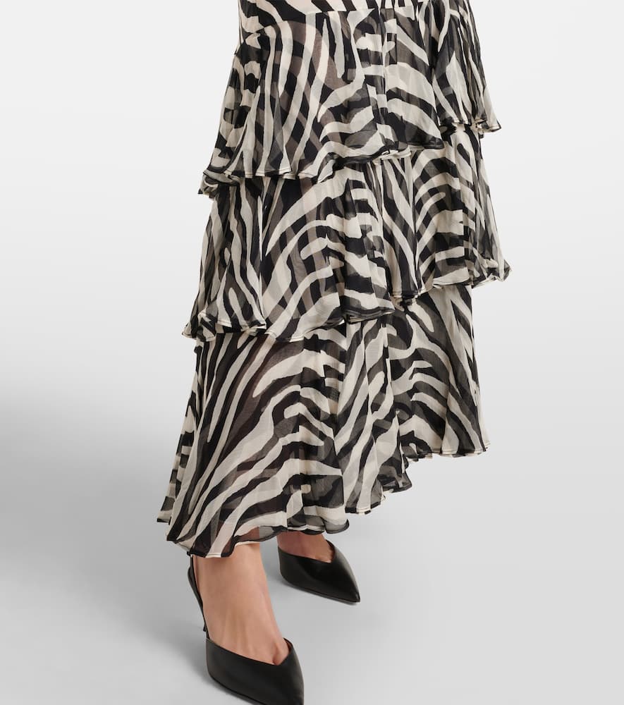 Rixo Amelle zebra-print ruffled silk maxi dress