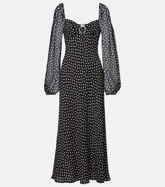 Rixo Ivy polka-dot silk maxi dress