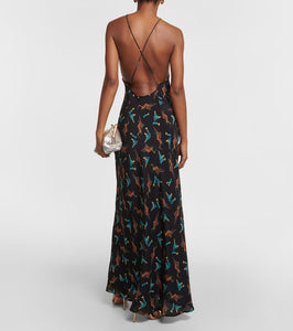 Rixo Printed halterneck silk maxi dress