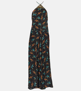 Rixo Printed halterneck silk maxi dress