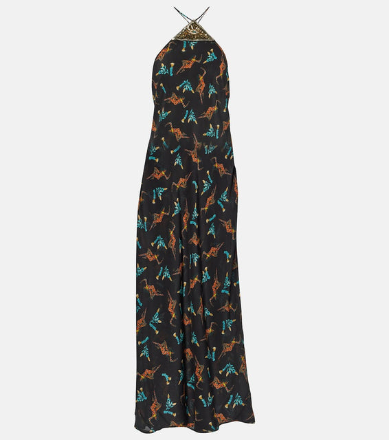 Rixo Printed halterneck silk maxi dress