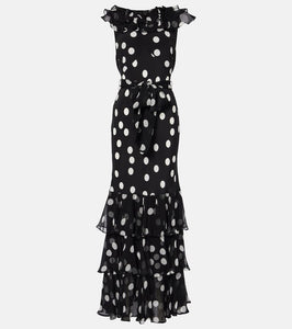 Rixo Rio polka-dot ruffled silk maxi dress
