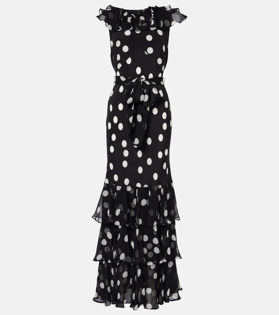 Rixo Rio polka-dot ruffled silk maxi dress