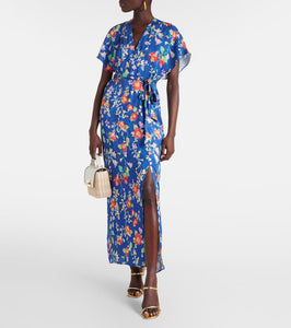 Rixo Sadie floral satin jacquard midi dress