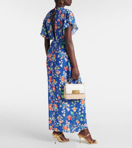Rixo Sadie floral satin jacquard midi dress