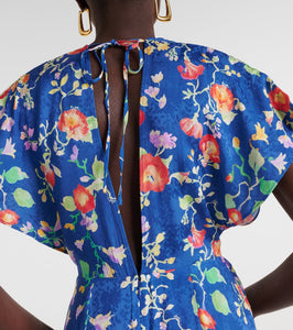 Rixo Sadie floral satin jacquard midi dress