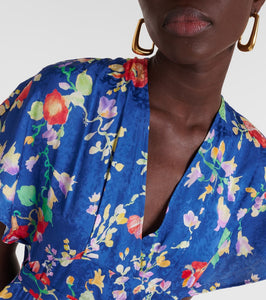 Rixo Sadie floral satin jacquard midi dress