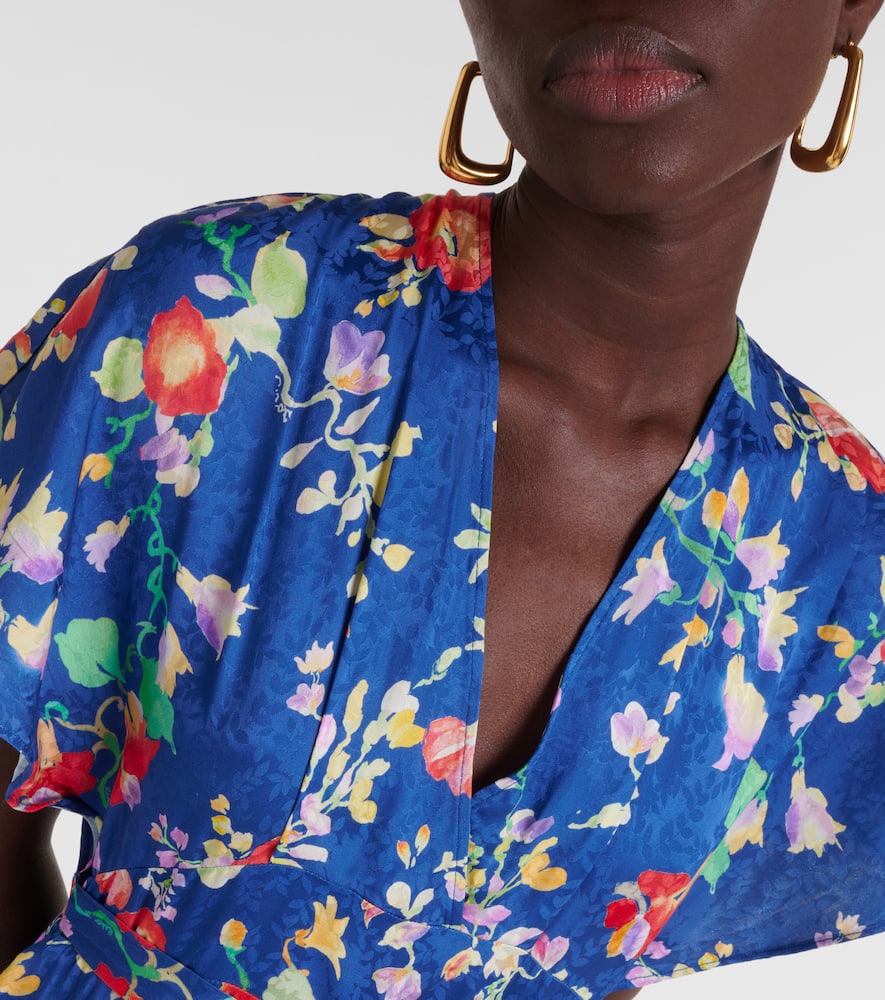 Rixo Sadie floral satin jacquard midi dress