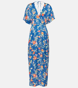 Rixo Sadie floral satin jacquard midi dress