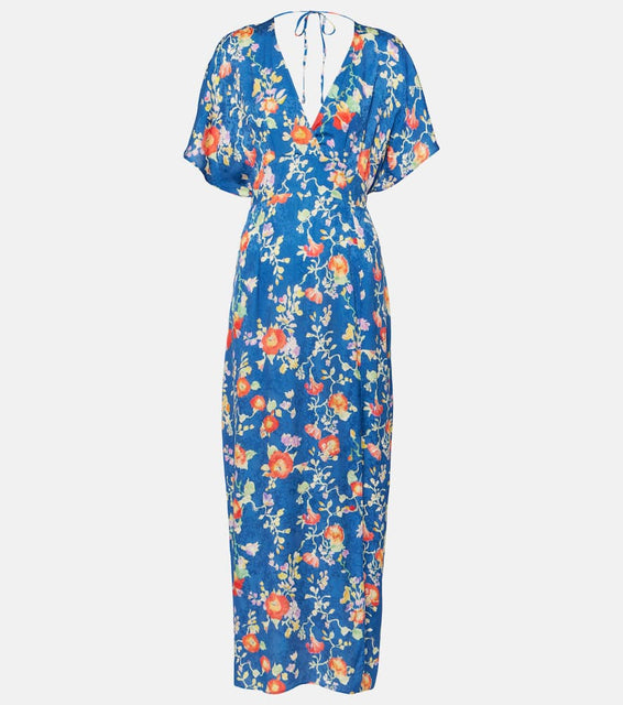 Rixo Sadie floral satin jacquard midi dress