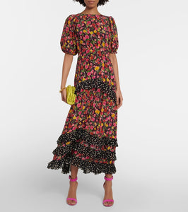 Rixo Shireen floral silk midi dress