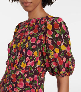Rixo Shireen floral silk midi dress