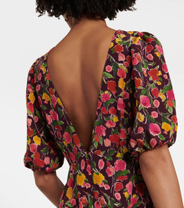 Rixo Shireen floral silk midi dress