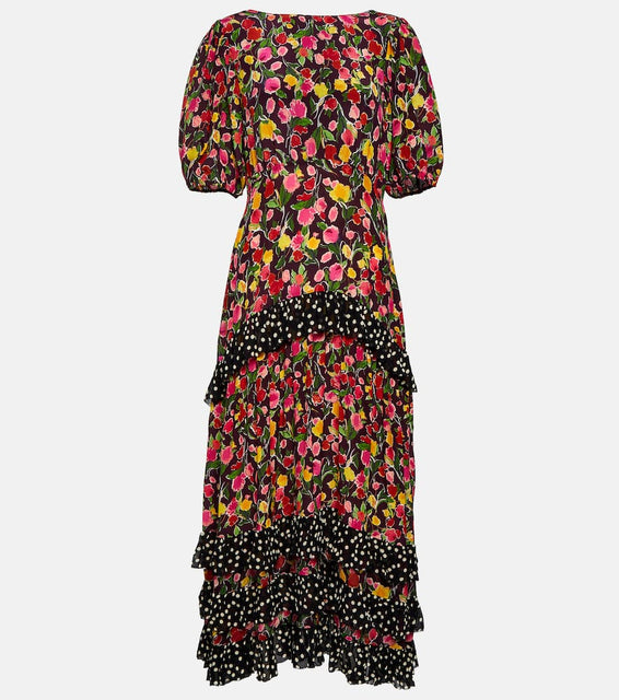 Rixo Shireen floral silk midi dress