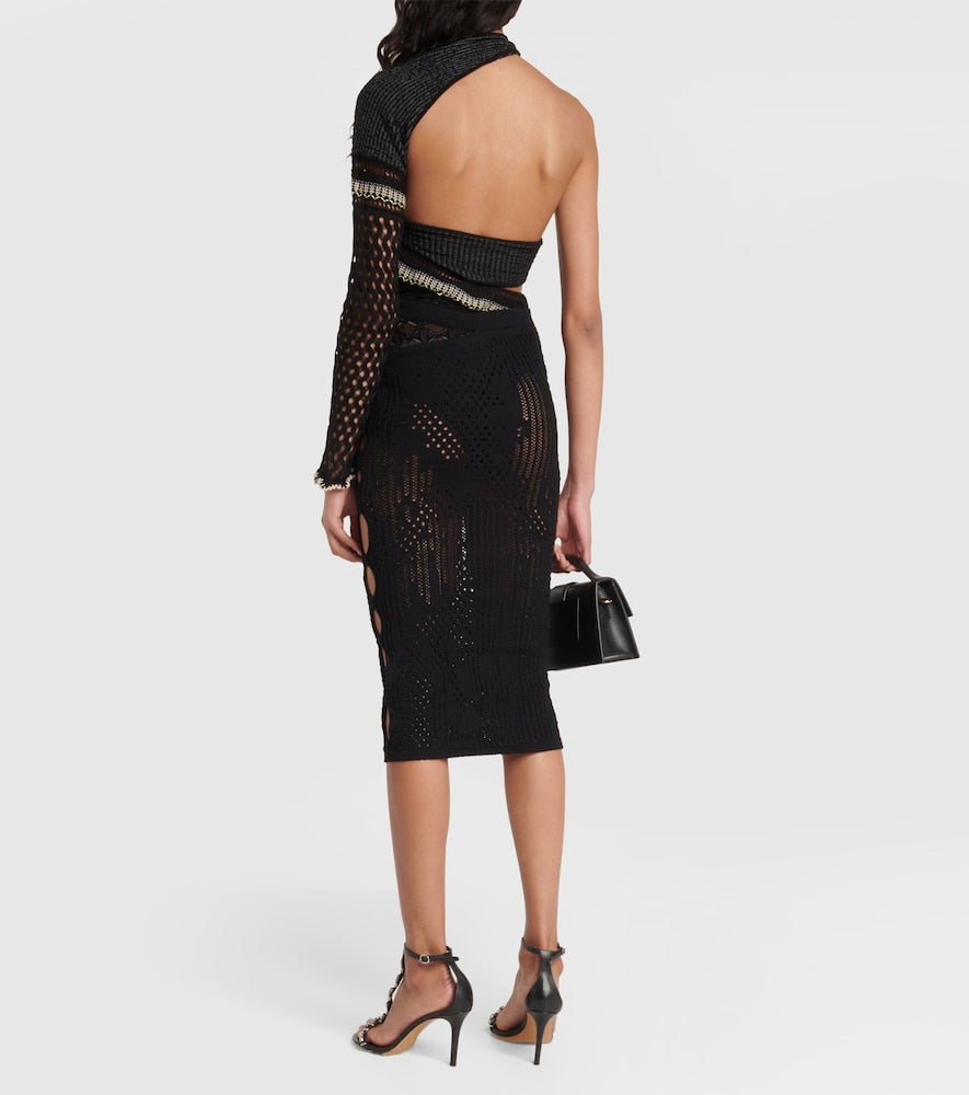 Roberta Einer Cutout cotton knit midi skirt