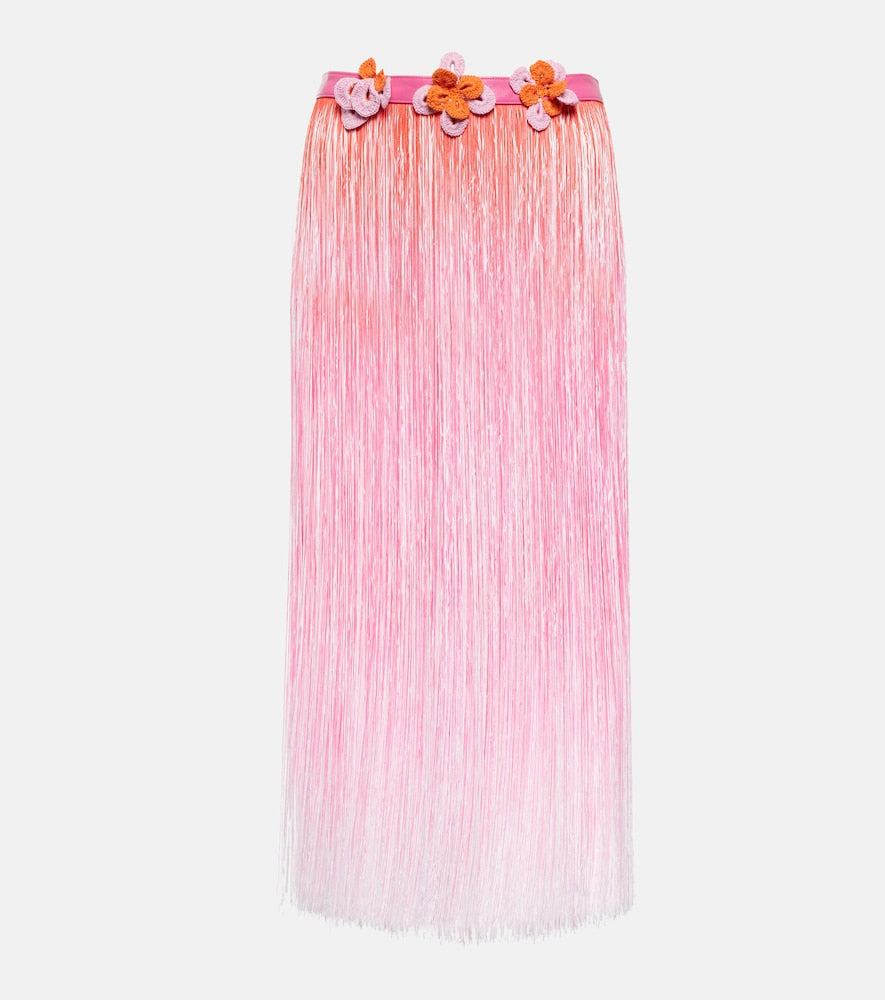 Roberta Einer Ombr√É¬© leather-trimmed tassel midi skirt - Roberta Einer Ombr√ÉØ© 皮革边饰流苏中长半身裙