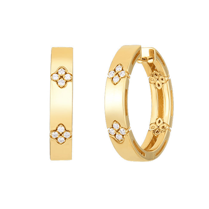 Roberto Coin 1/8ctw Diamond Love in Verona Large Flower Hoop Earrings