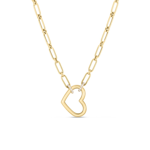Roberto Coin Cialoma 1/10ctw Diamond Yellow Gold Open Heart Pendant Necklace