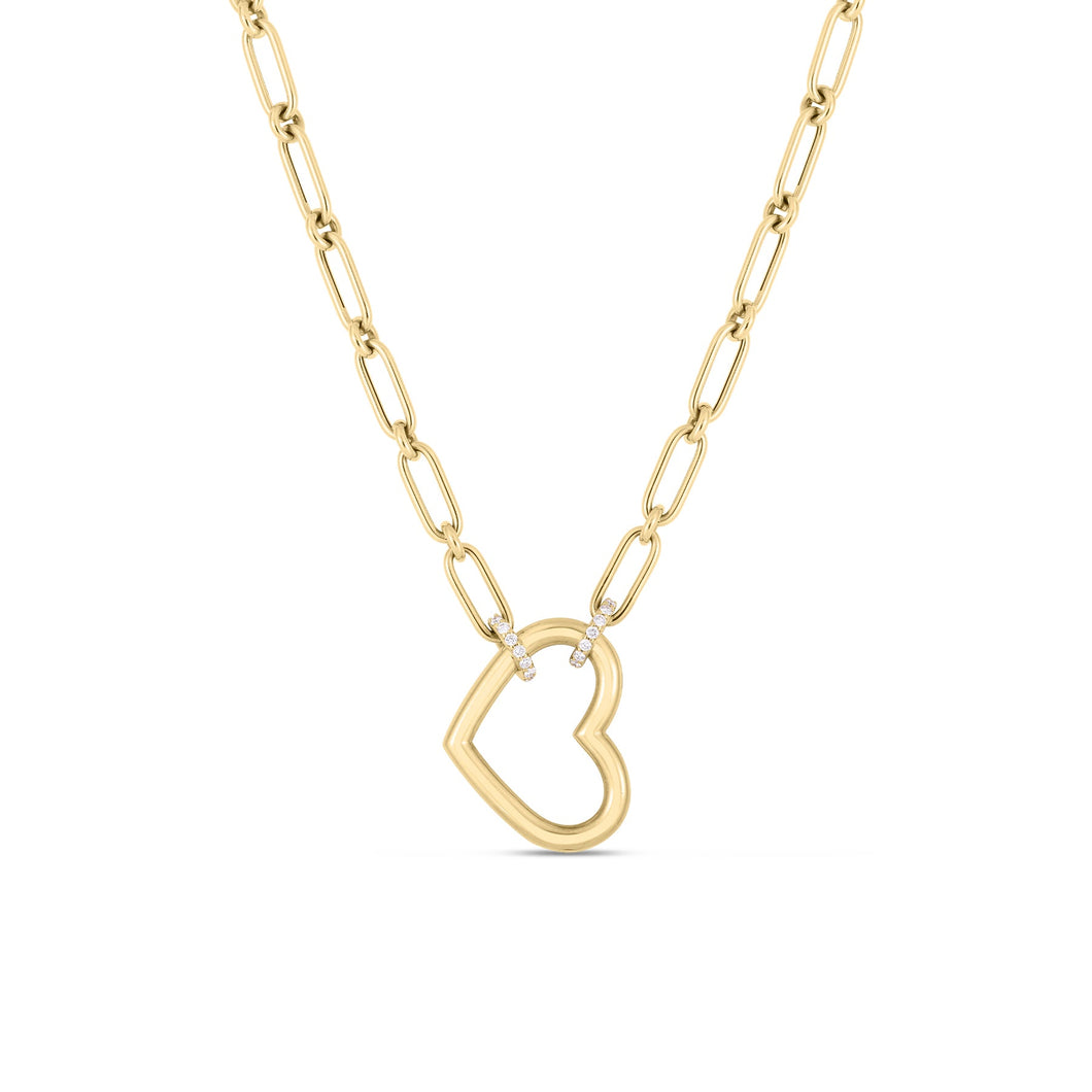 Roberto Coin Cialoma 1/10ctw Diamond Yellow Gold Open Heart Pendant Necklace