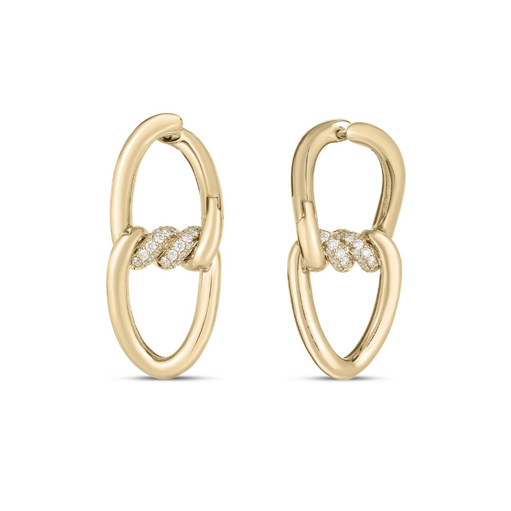 Roberto Coin Cialoma 1/3ctw Diamond Small Chain Link Yellow Gold Drop Earrings