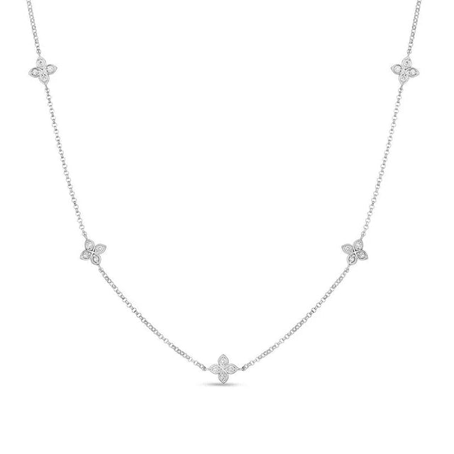 Roberto Coin Love by the Inch 1/5ctw Diamond White Gold Flower Station Necklace