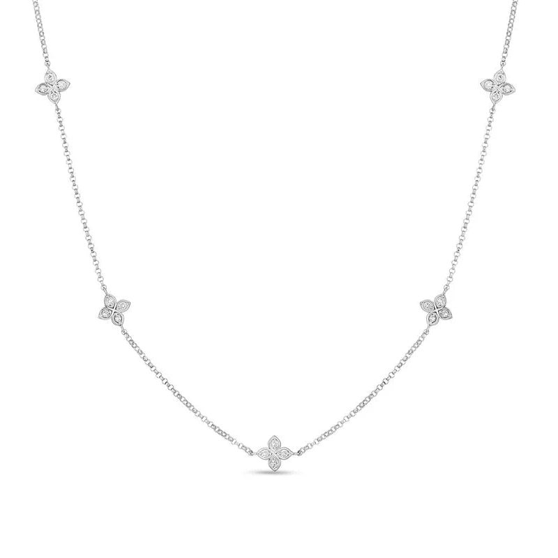 Roberto Coin Love by the Inch 1/5ctw Diamond White Gold Flower Station Necklace
