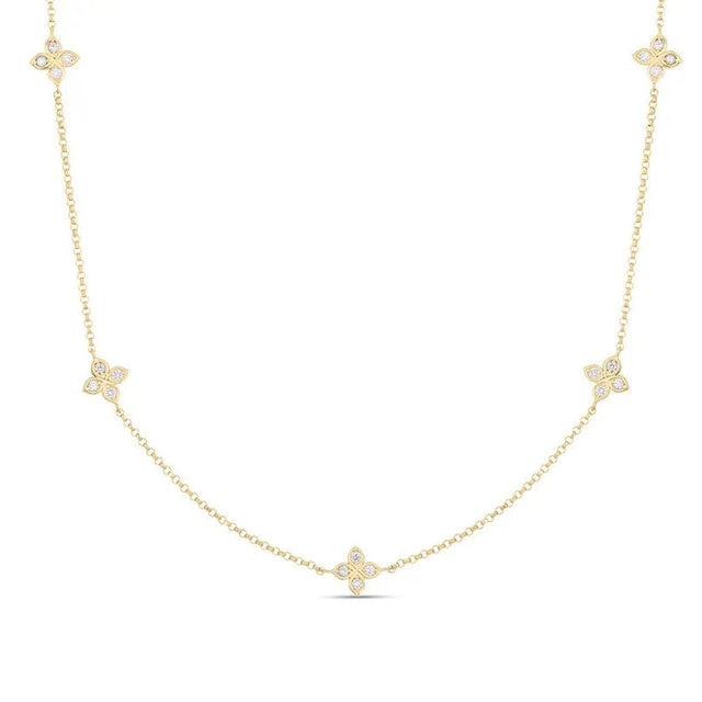 Roberto Coin Love by the Inch 1/5ctw Diamond Yellow Gold Flower Station Necklace