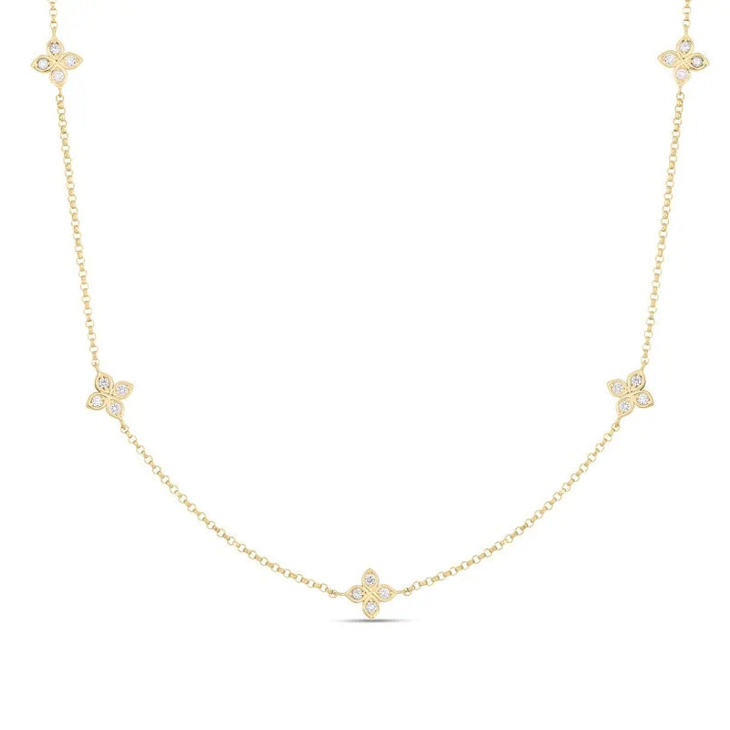 Roberto Coin Love by the Inch 1/5ctw Diamond Yellow Gold Flower Station Necklace