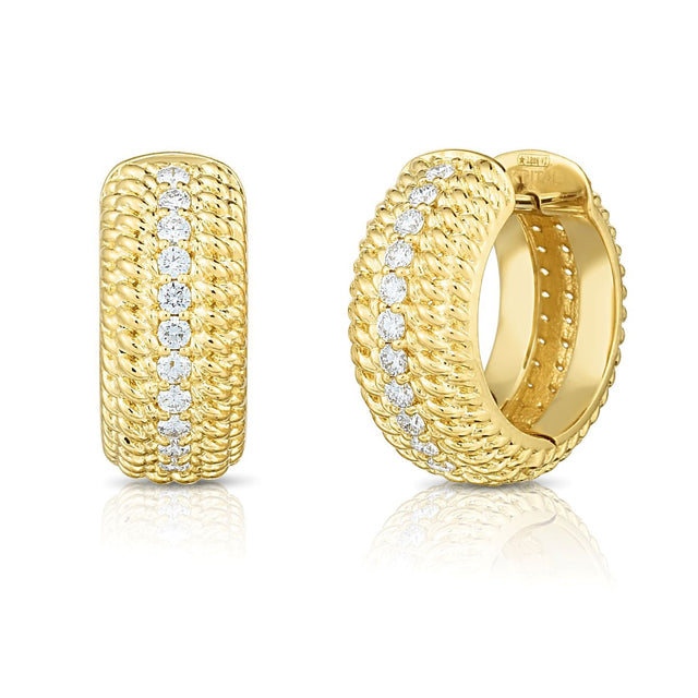 Roberto Coin Opera 1/3ctw Diamond Yellow Gold Huggie Hoop Earrings
