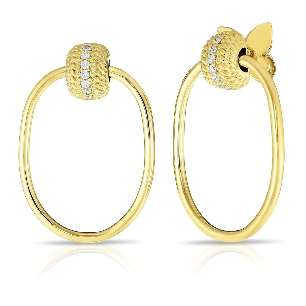 Roberto Coin Opera 1/5ctw Diamond Textured Large Doorknocker Yellow Gold Earrings