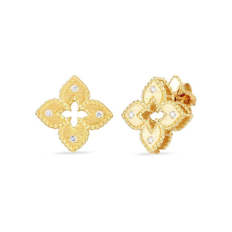 Roberto Coin Petite Venetian Princess Yellow Gold Diamond Flower Earrings