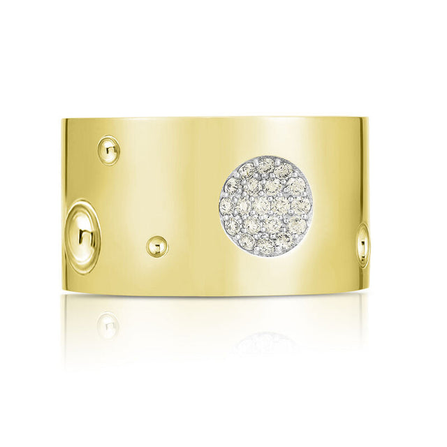 Roberto Coin Pois Moi Luna 1/7ctw Diamond Wide Yellow Gold Ring - Size 6.5