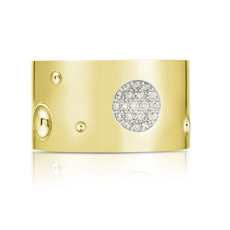 Roberto Coin Pois Moi Luna 1/7ctw Diamond Wide Yellow Gold Ring - Size 6.5