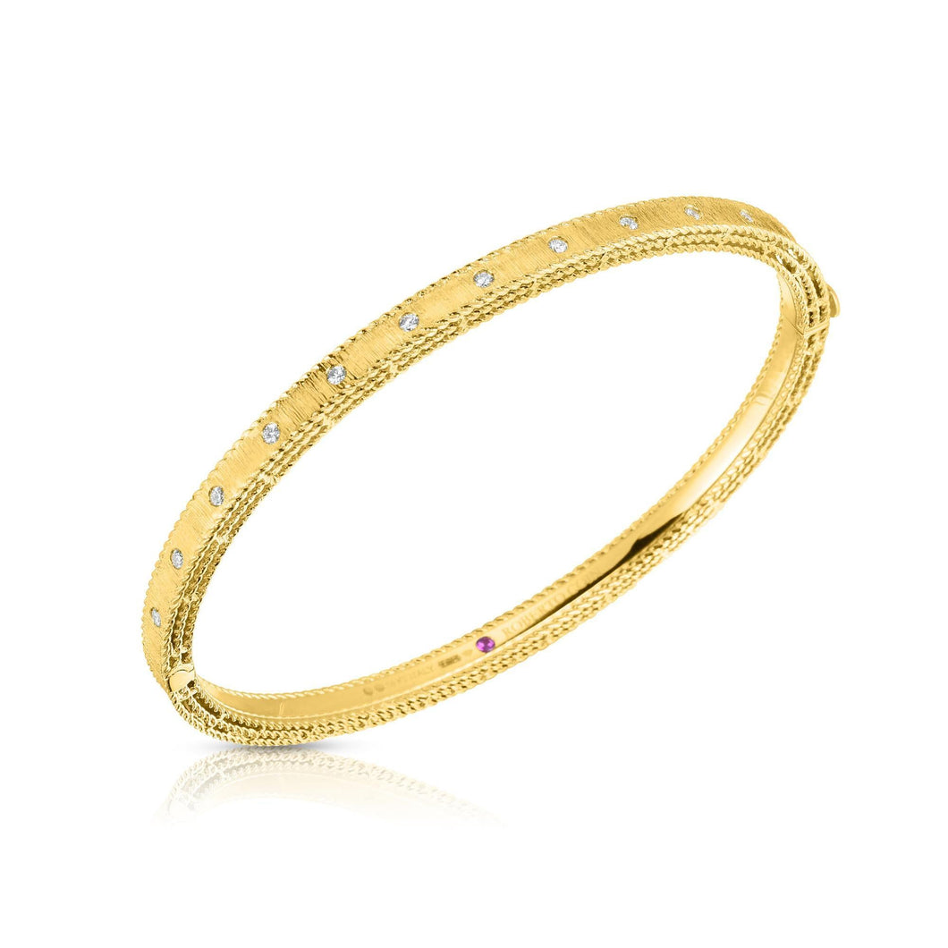 Roberto Coin Princess Diamond Yellow Gold Bangle Bracelet 1/6ctw
