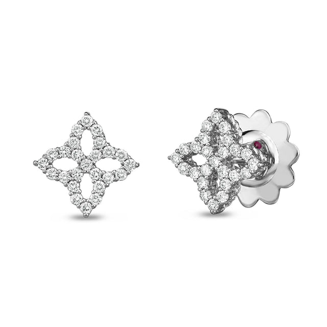 Roberto Coin Princess Flower Small White Gold Diamond Stud Earrings 1/3ctw