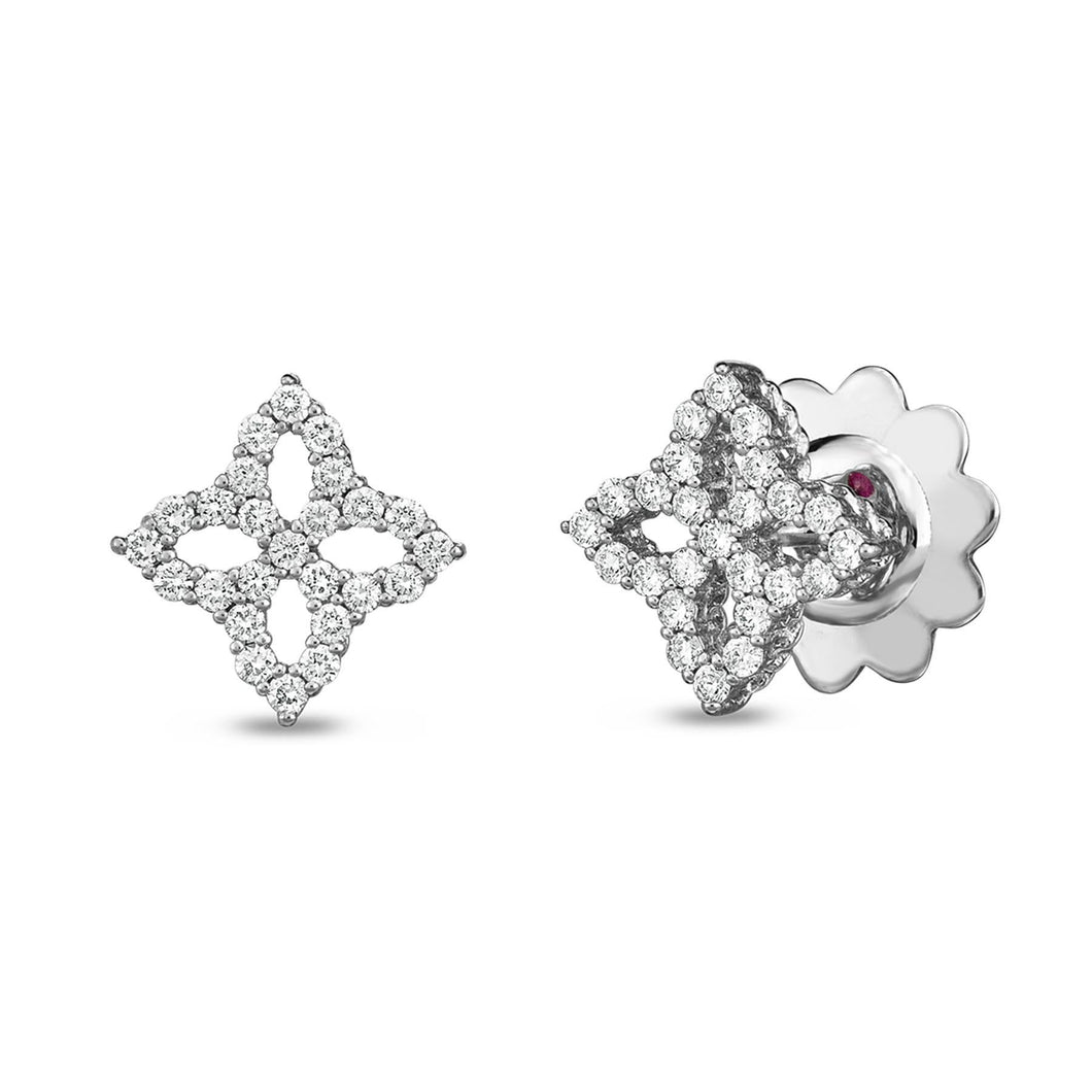 Roberto Coin Princess Flower Small White Gold Diamond Stud Earrings 1/3ctw